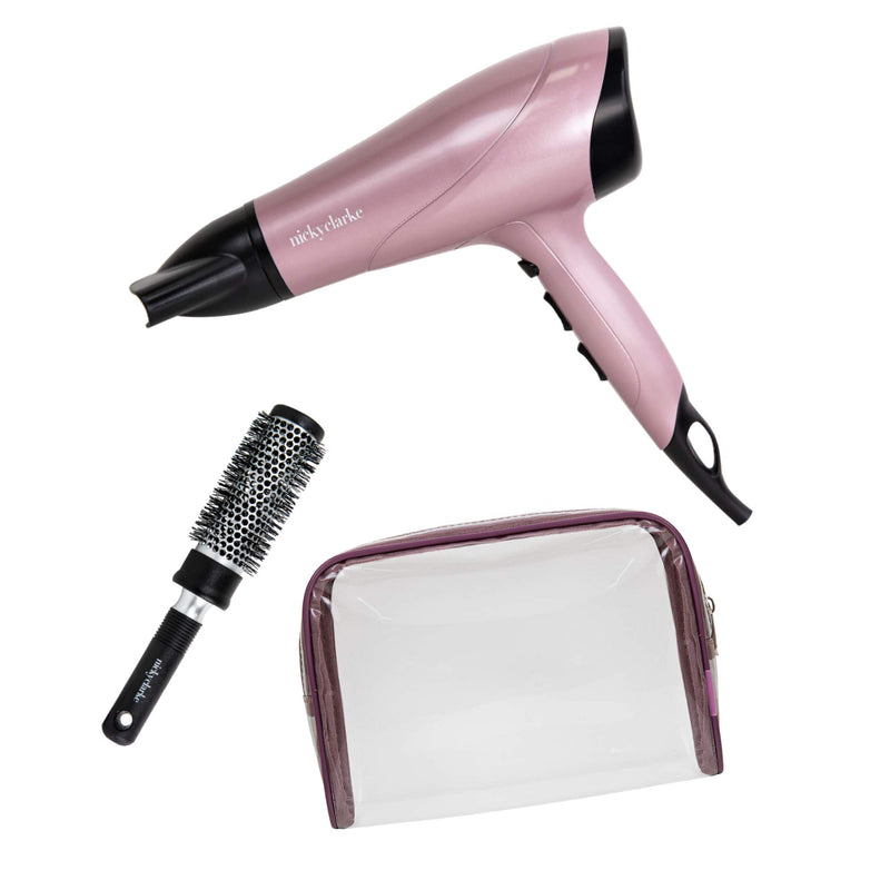 Nicky Clarke - Nicky Clarke Blow Dry Trio Gift Set 2000W Purple Hair Dryers with Cosmetic Bag and Ceramic Radial Brush