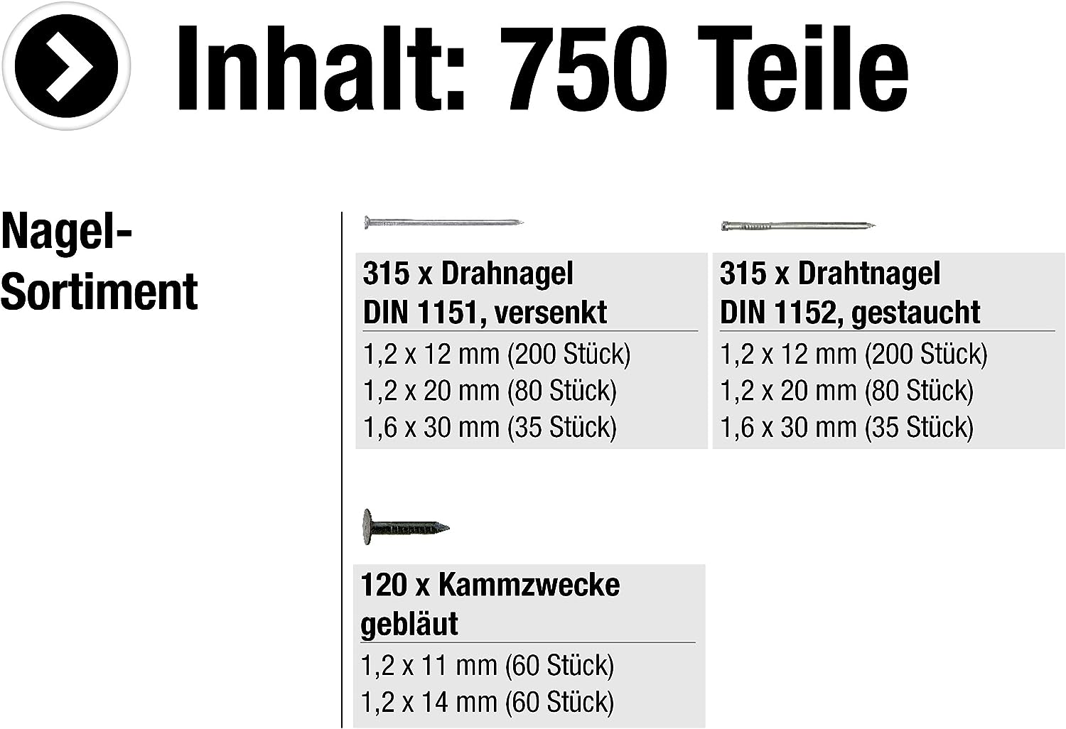 Nagel/Stifte Sortiment 750tlg.