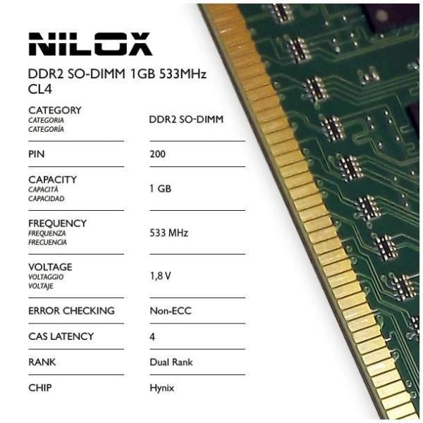 Nilox Memory RAM DDR2 1GB SO-DIMM 533MHz CL4, Green