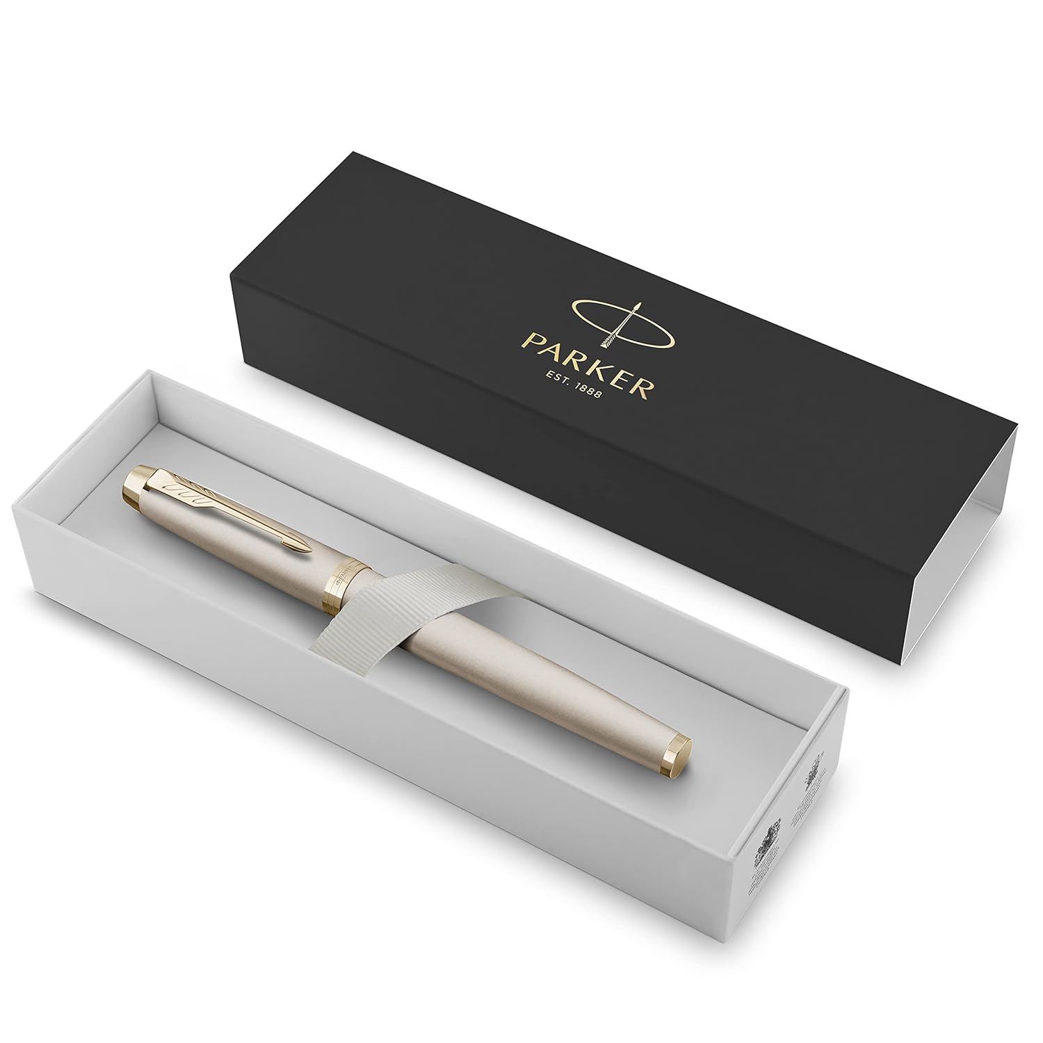 Parker IM Monochrome Fountain Pen | Champagne Finish and Trims | Medium Point | Blue Ink | Gift Box