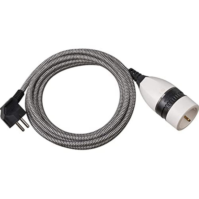 Brennenstuhl Extension Cable 5 m for Indoor Use (5 m Textile Cable, for Indoor Use, Extension Cable with Illuminated On/Off Rotary Switch) Black/White