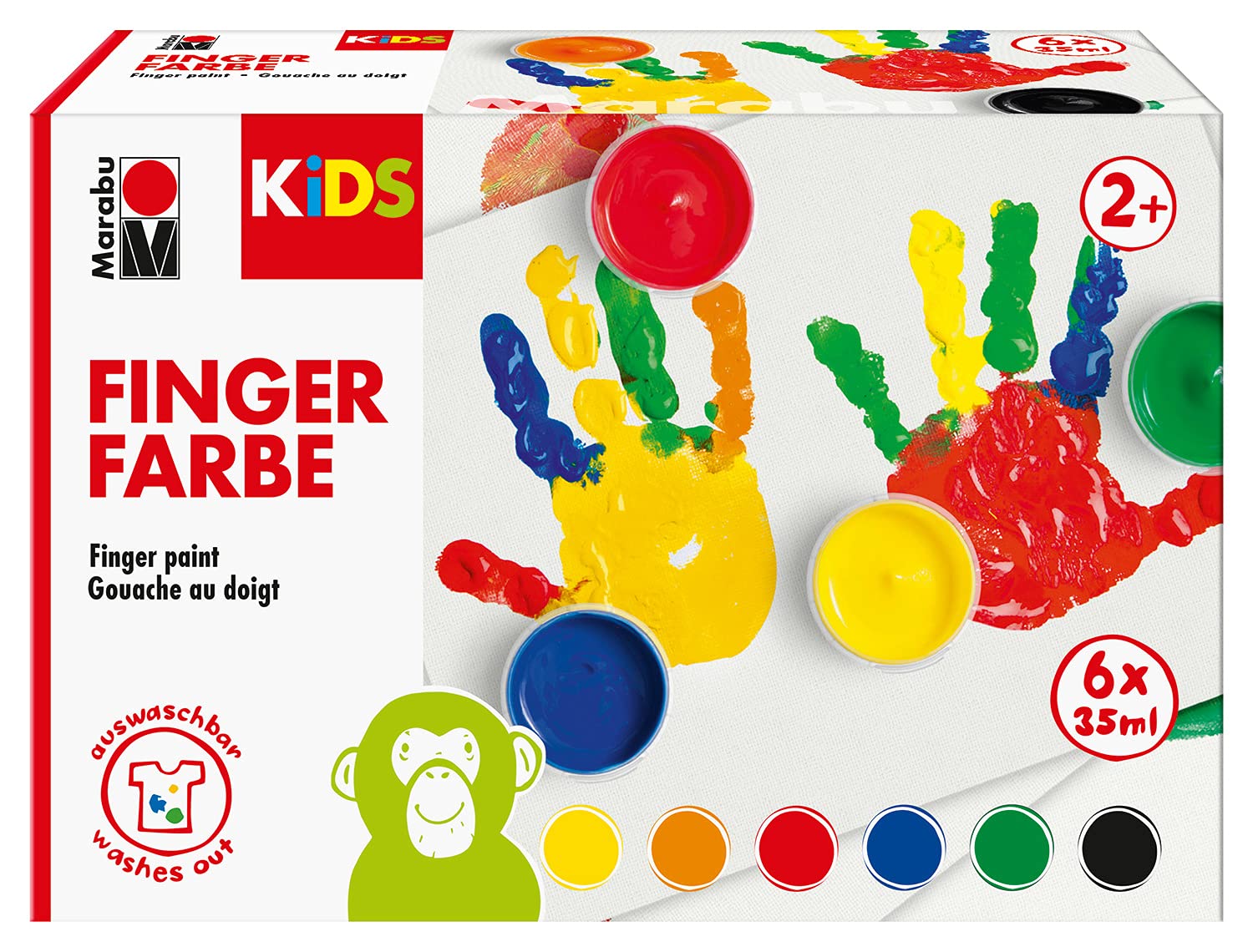 Marabu 0303000050800 KiDS Finger Paint Set with 6 Bright Colours 35 ml Each Paraben-Free, Vegan, Lactose-Free, Gluten-Free, Suitable for Painting for Nursery, School, Therapy and Home 6 x 35 ml