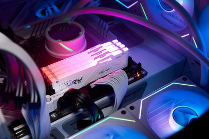 Kingston Fury Beast White RGB 16GB 5200MT/s CL40 DDR5 XMP DIMM | Infrared Syncing | Fury CTRL Software | Overclocking | Plug N Play | Intel XMP 3.0 | Single Module | KF552C40BWA-16 White 5200MT/s 16GB