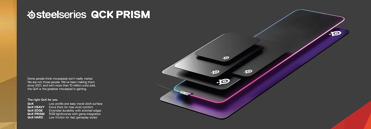 SteelSeries QcK Prism Cloth Gaming Mouse Pad - 2-zone RGB Illumination - Real-time Event Lighting - Optimized For Gaming Sensors - Size XL (900 x 300 x 2mm) - Black + RGB RGB Prism XL Black + RGB