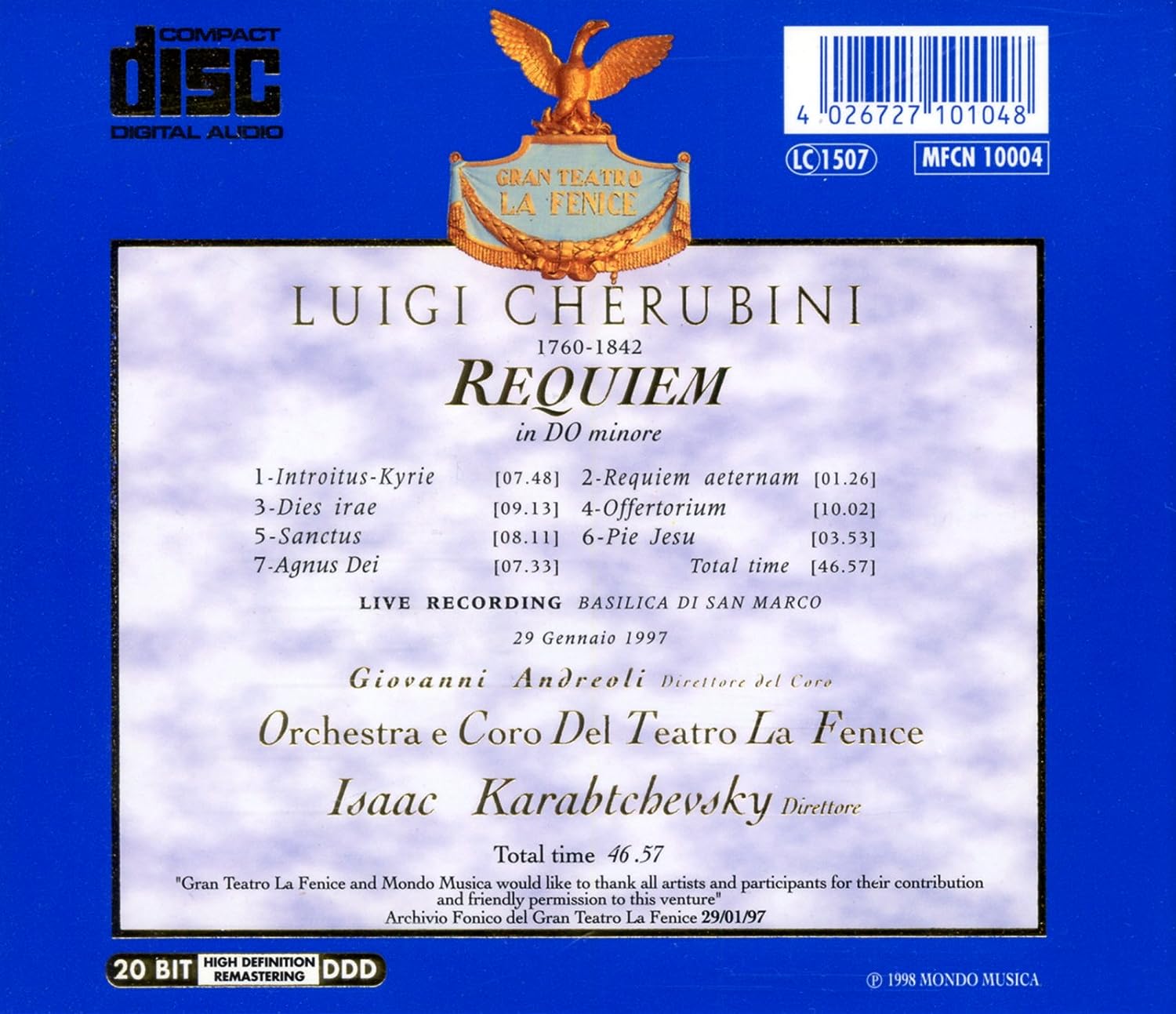 LUIGI CHERUBINI - Requiem in Do Minore (D-Moll) (Basilica Di San Marco 1997)