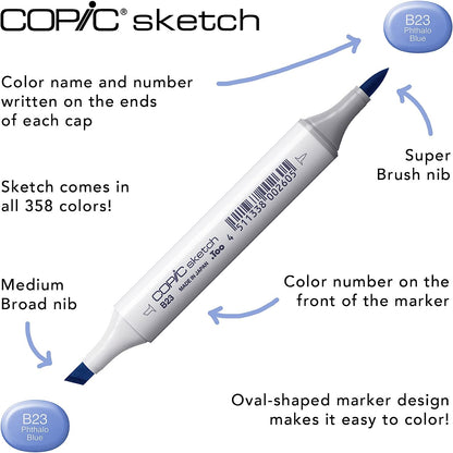 Copic Sketch, Alcohol-Based Markers, 36pc Set, Basic (New ver.) Basic: Bright, Basic Colors and a Variety of Grays: C1, C3, C5, C7, C9, W1, W3, W5, W7, W9, 100, 110, B05, B06, B14, B29, B32, B39, E09,