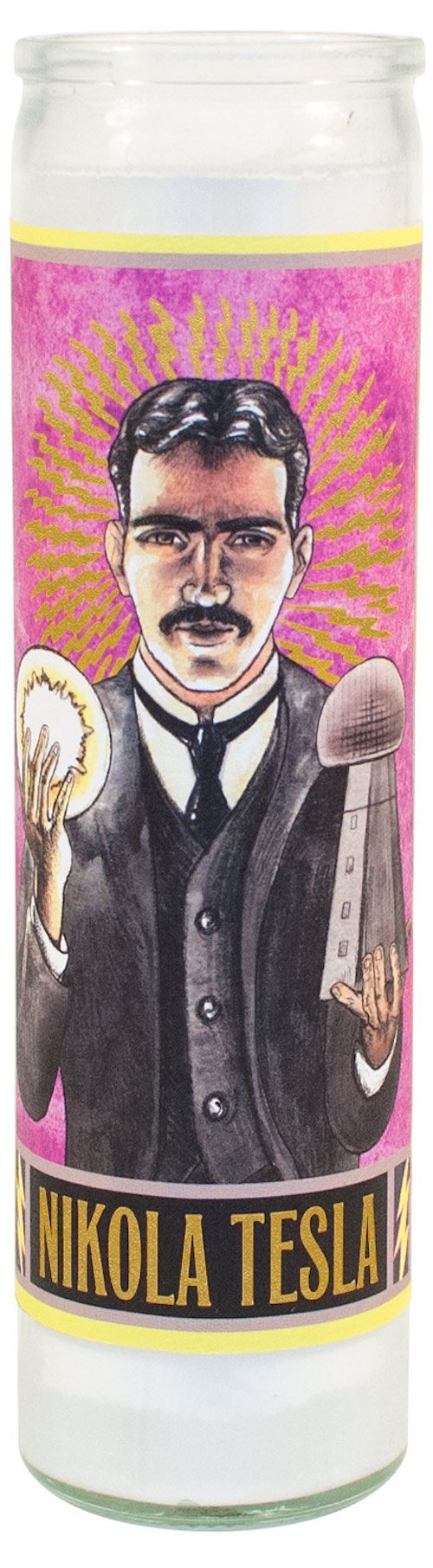 Nikola Tesla Secular Saint Candle - 8.5 Inch Glass Prayer Votive - [Dutch Import]