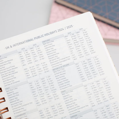 Matilda Myres 2024 Diary - A5 Day a Page - Rose Gold Wiro Bound - January to December Planner - Rose Gold Design - Hardback Covers (Grey 2024)