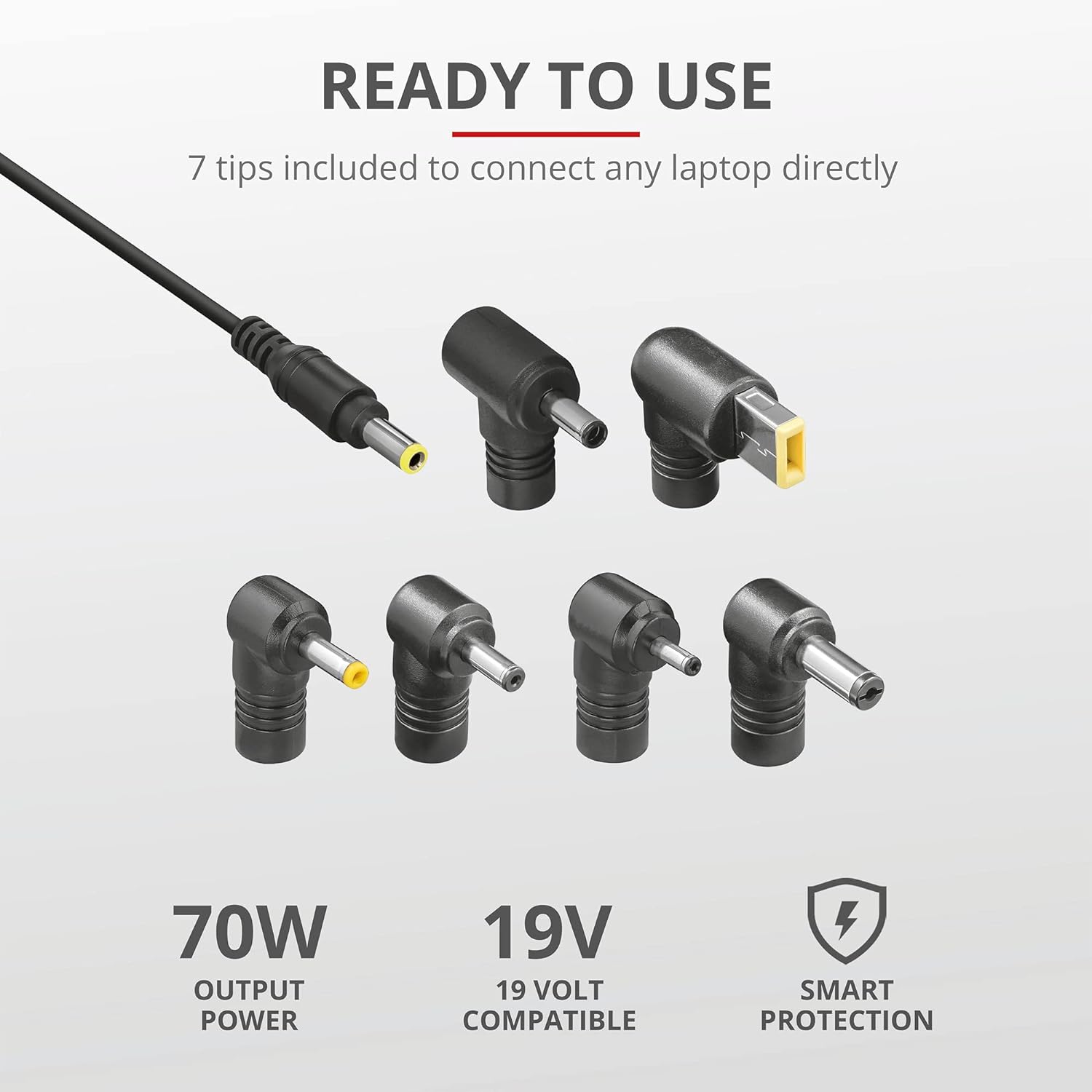 Trust Simo Extra Slim Universal Laptop Charger 70 Watt 18-20 V 100/240 V 7 Adapter Plugs - Black