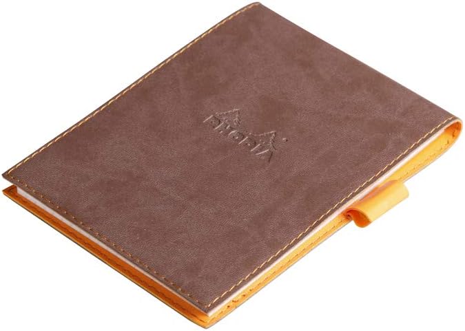 RHODIA 128103C - Clipboard Case + Stapled Notepad N°12 Chocolate - 8.5x12 cm - Small Squares - 80 Detachable Sheets - 80G White Clairefontaine Paper - Pencil Holder - Faux Leather - Rhodiarama Chocolate A7+ Squared