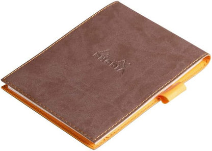RHODIA 128103C - Clipboard Case + Stapled Notepad N°12 Chocolate - 8.5x12 cm - Small Squares - 80 Detachable Sheets - 80G White Clairefontaine Paper - Pencil Holder - Faux Leather - Rhodiarama Chocolate A7+ Squared
