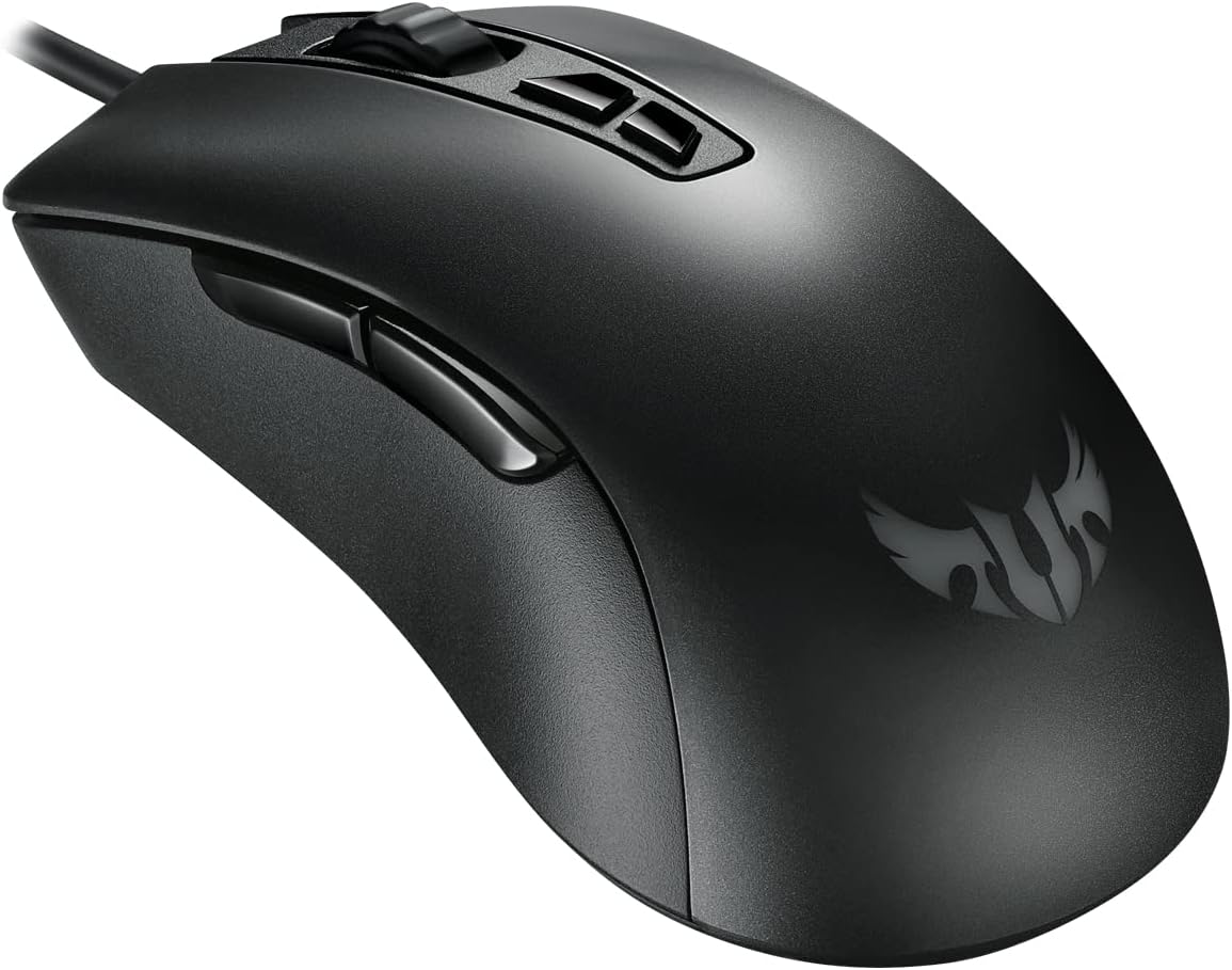 ASUS TUF Gaming M3 ergonomic wired RGB gaming mouse with 7000-dpi sensor, lightweight build, durable coating, heavy-duty switches, seven programmable buttons and Aura Sync Wired black