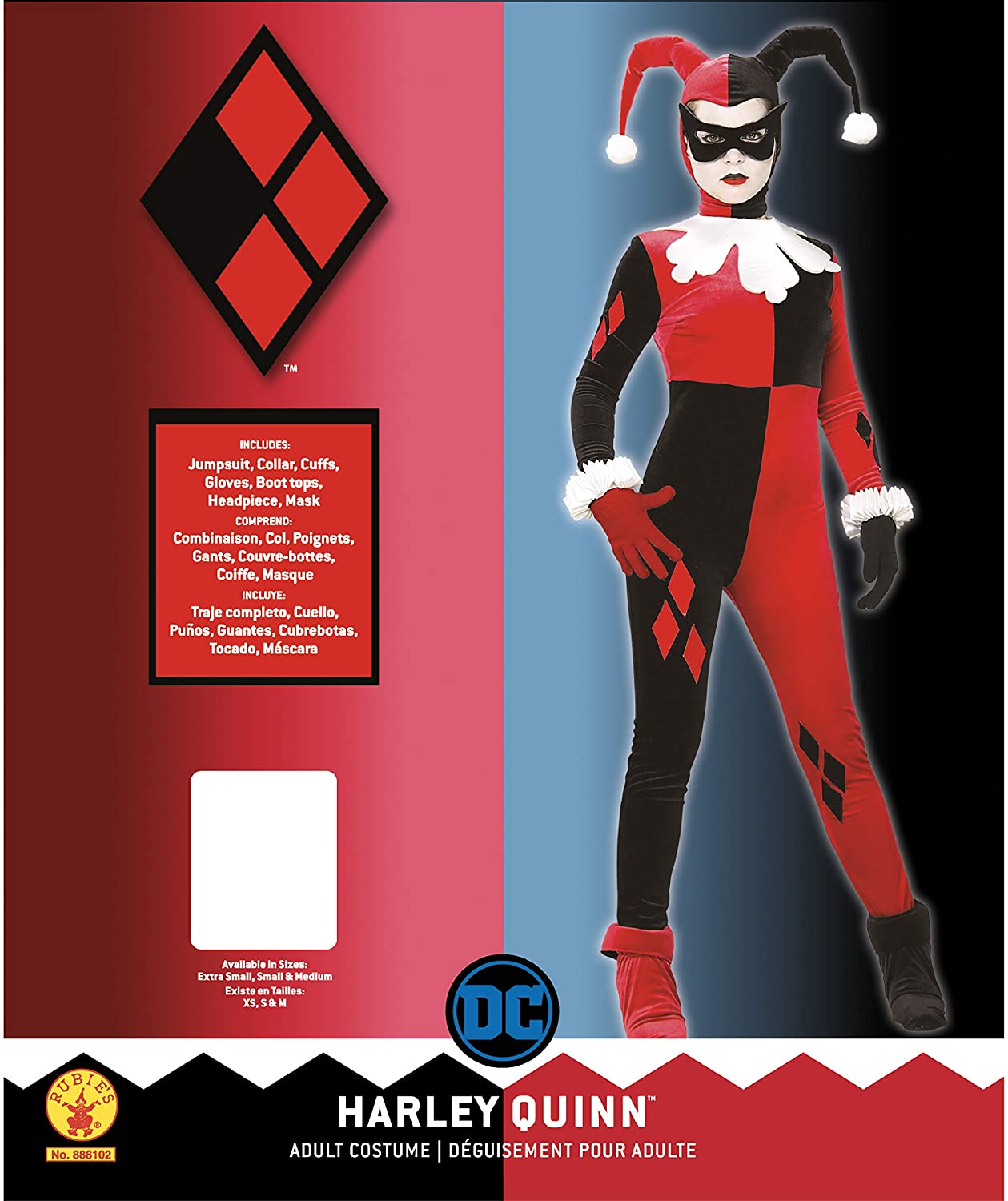 Rubie's 888102XS Official Super Villain Harley Quinn Jumpsuit Costume, Women's, X-Small