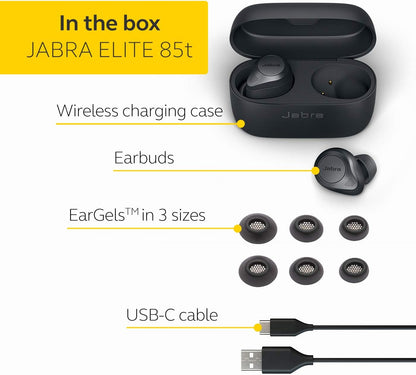 Jabra Elite 85t True Wireless Earbuds - Jabra Advanced Active Noise Cancellation with Long Battery Life and Powerful Speakers - Wireless Charging Case - Grey Elite 85t Single Gray
