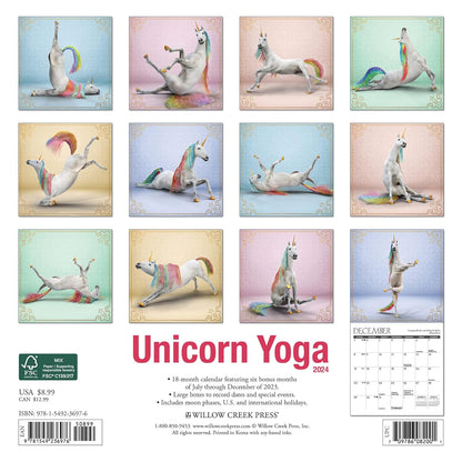 Unicorn Yoga 2024 7 X 7 Mini Wall Calendar