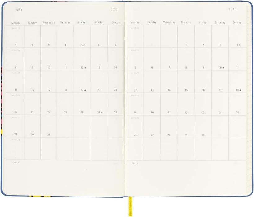 Moleskine Weekly Planner 2023, 12-Month Monthly Diary, Limited Edition Frida Kahlo, Weekly Planner With Hard Cover and Elastic Closure, Large Size 13 x 21 cm, Colour Blue Hard Cover Large Blue