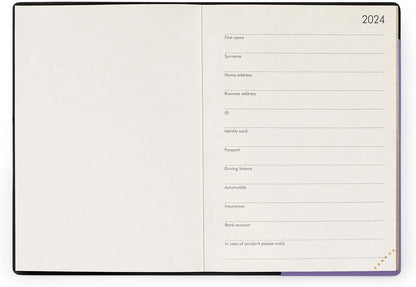 Legami - Daily Diary Small, 12 Months, from January 2024 to December 2024, Closure with Elastic, Monthly Planner January 2025, Final Pocket, Removable Address Book, 9.5x13.5 cm, Lavender Colour