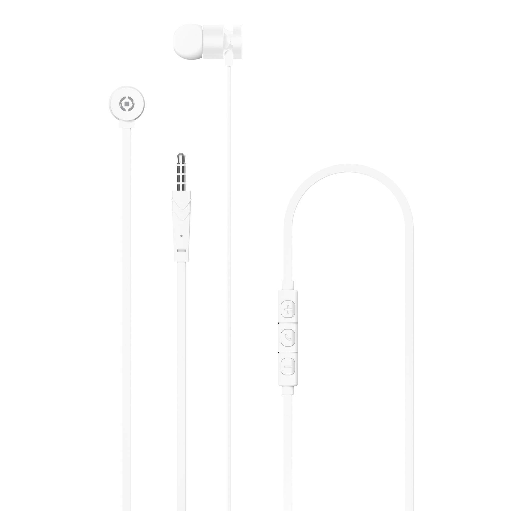 Celly UP1000 In Ear Wired Headphones, 3.5 mm Jack Cable with Microphone, Call Answer Button and Volume Control, Silver