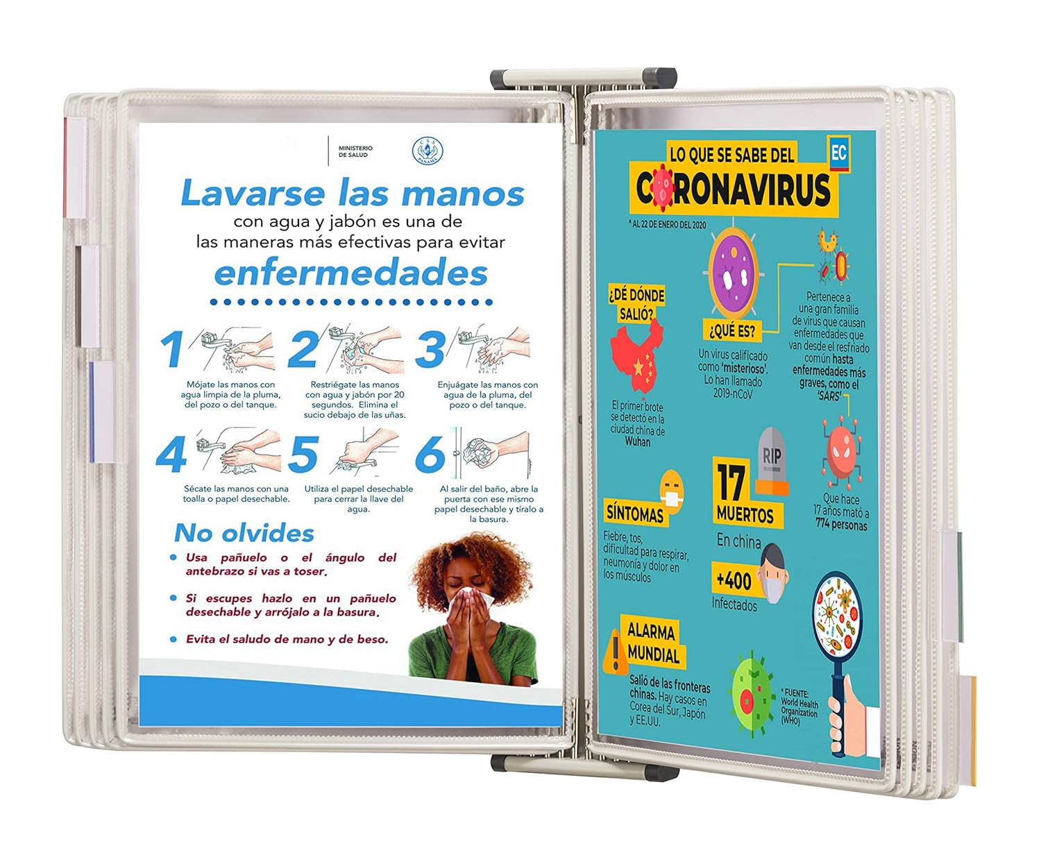 Tarifold Fr 414502- Sterifold Antimicrobial Wall Kit with 10 Swivel Pockets A4 Document Holder, White Frame