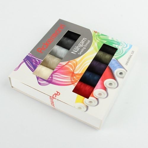 Ackermann Sewing Thread (12 Colours x 200 m) Universal Sewing Thread Colour Mix in 12 Colours in Thickness 120, Sewing Thread Set, Branded Thread