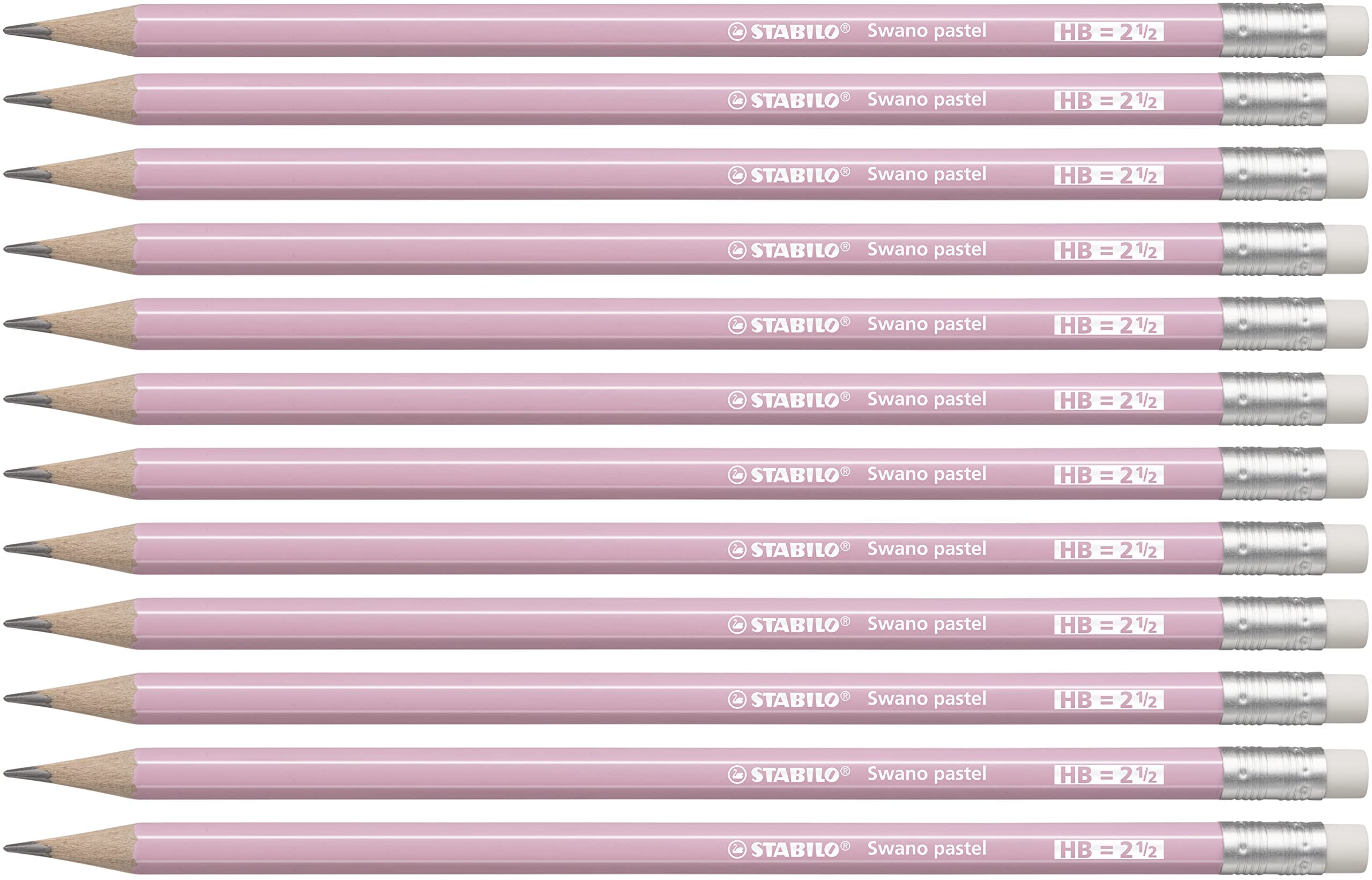 Graphite Pencil with Eraser - STABILO Swano Pastel - Pack of 12 - Pink - HB