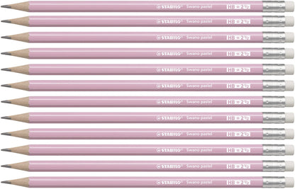 Graphite Pencil with Eraser - STABILO Swano Pastel - Pack of 12 - Pink - HB