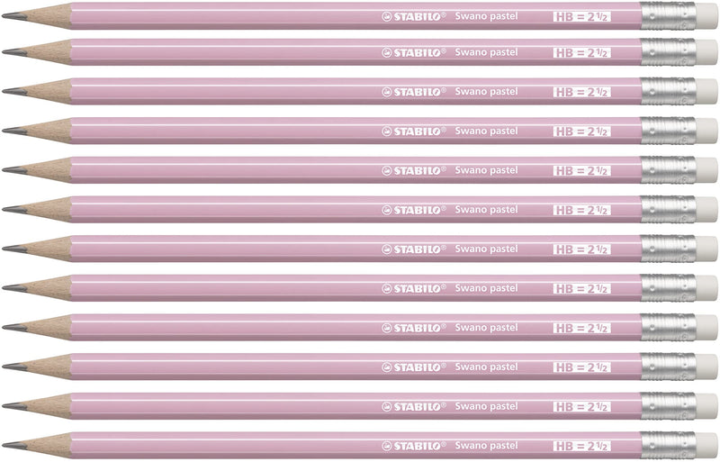 Graphite Pencil with Eraser - STABILO Swano Pastel - Pack of 12 - Pink - HB