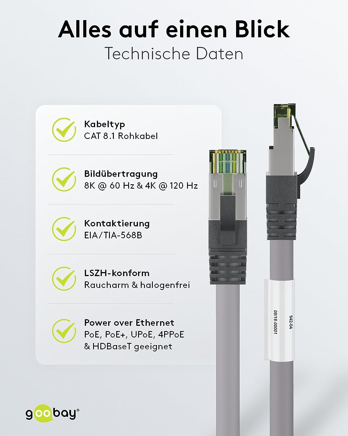 Goobay CAT 8.1 Patch Cord, S/FTP (PiMF), grey, 0.5m