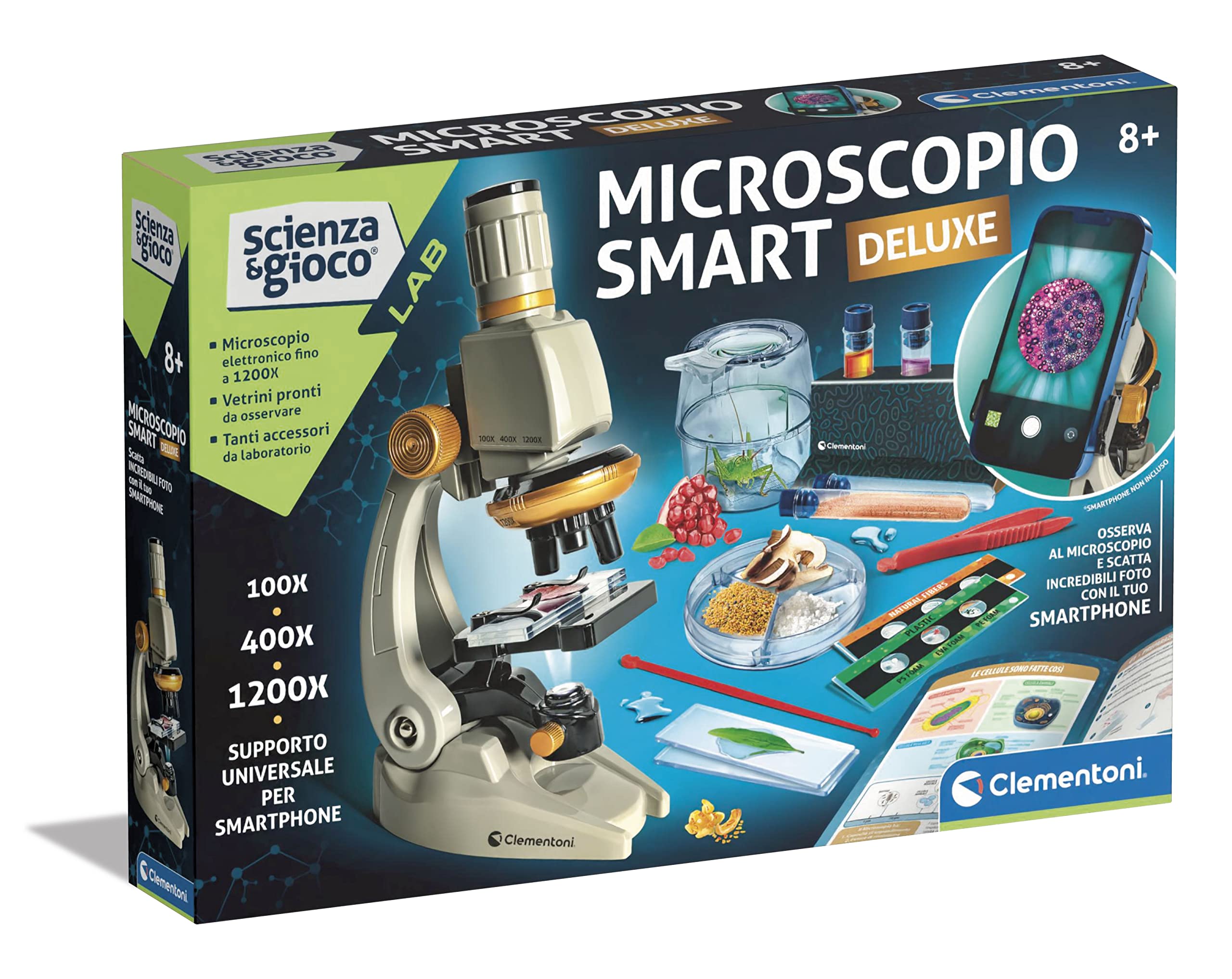 Clementoni Lab Smart Deluxe-Laboratory, Optical Children's Microscope, Science Experiments, Scientific Game 8 Years (Italian Version), 19310