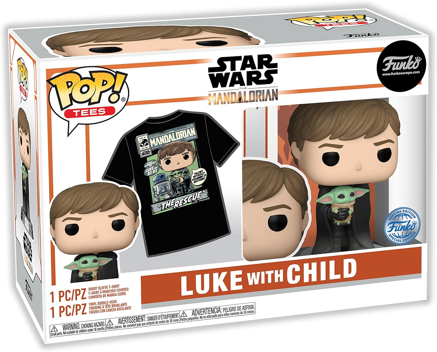 Funko Pop! & Tee: Star Wars: the Mandalorian - Luke With Grogu (the Child, Baby Yoda) - Extra Large - (XL) - T-Shirt - Clothes With Collectable Vinyl Figure - Gift Idea - Toys and Short Sleeve Top