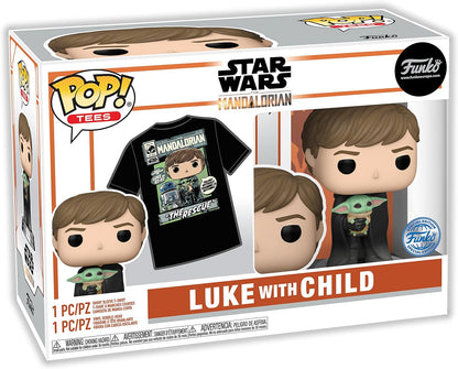 Funko Pop! & Tee: Star Wars: the Mandalorian - Luke With Grogu (the Child, Baby Yoda) - Extra Large - (XL) - T-Shirt - Clothes With Collectable Vinyl Figure - Gift Idea - Toys and Short Sleeve Top