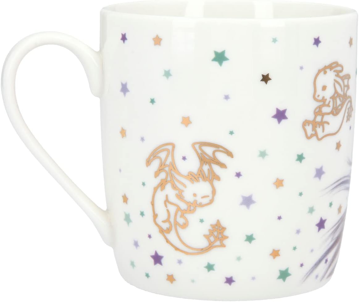 Depesche 11742 TOPModel Dragon Love Mug in White with Dragon and Model Print, Multi-Coloured Stars Design and Gold Accents, Porcelain Drinking Mug, Capacity Approx. 300 ml