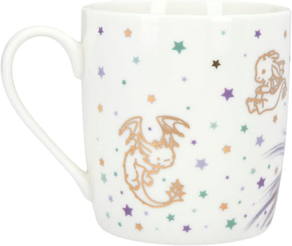 Depesche 11742 TOPModel Dragon Love Mug in White with Dragon and Model Print, Multi-Coloured Stars Design and Gold Accents, Porcelain Drinking Mug, Capacity Approx. 300 ml