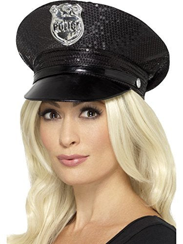 Smiffys Fever Sequin Police Hat, Black