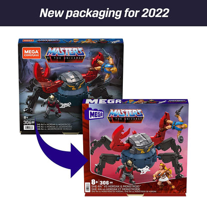 MEGA Masters of the Universe Building Toys Set, MOTU She-Ra Vs Hordak & Monstroid with 306 Pieces, 3 Micro Action Figures and Accessories