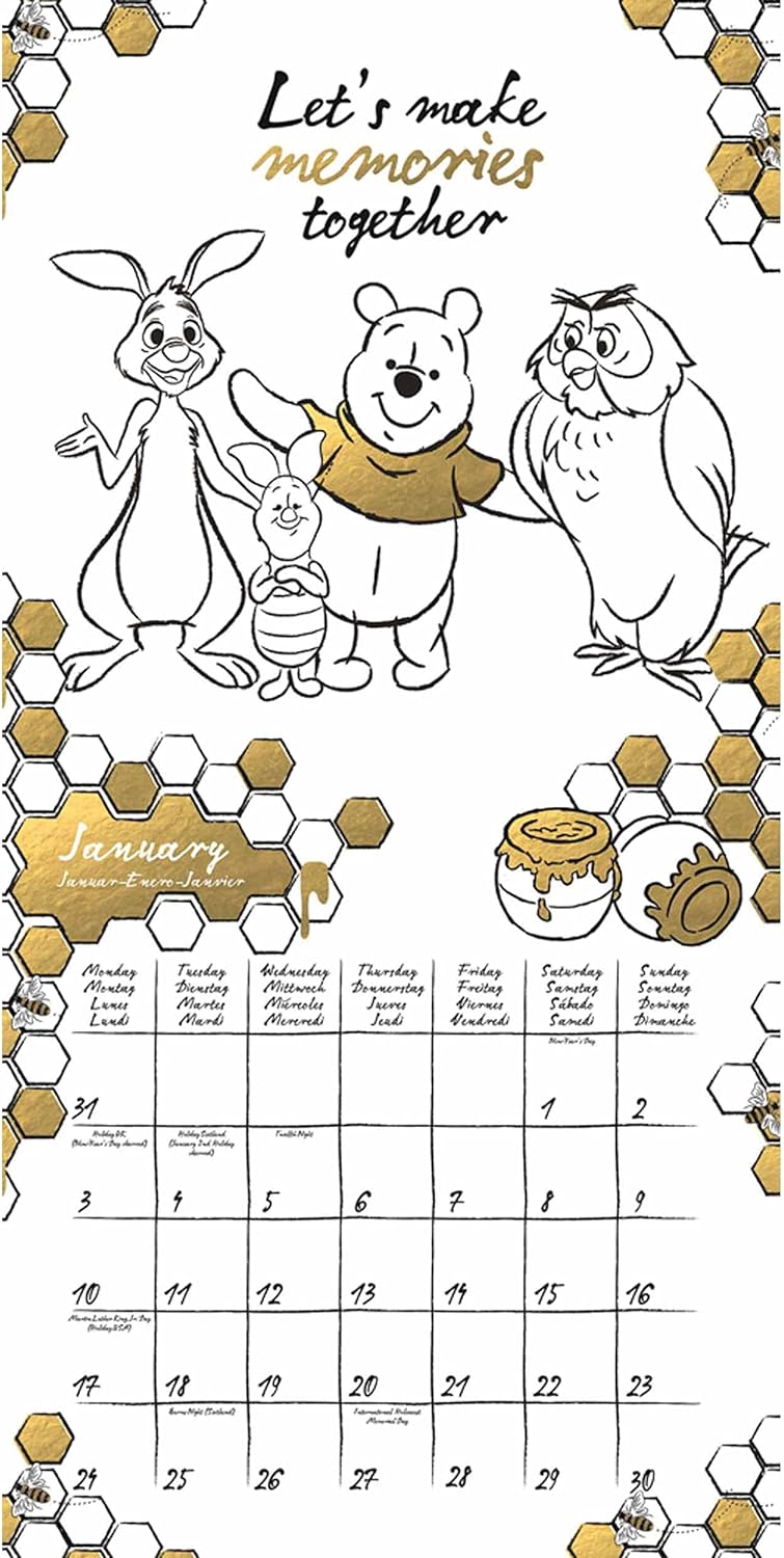 Disney Winnie The Pooh Calendar 2022 - Month to a View Planner 30cm x 30cm - Official Merchandise