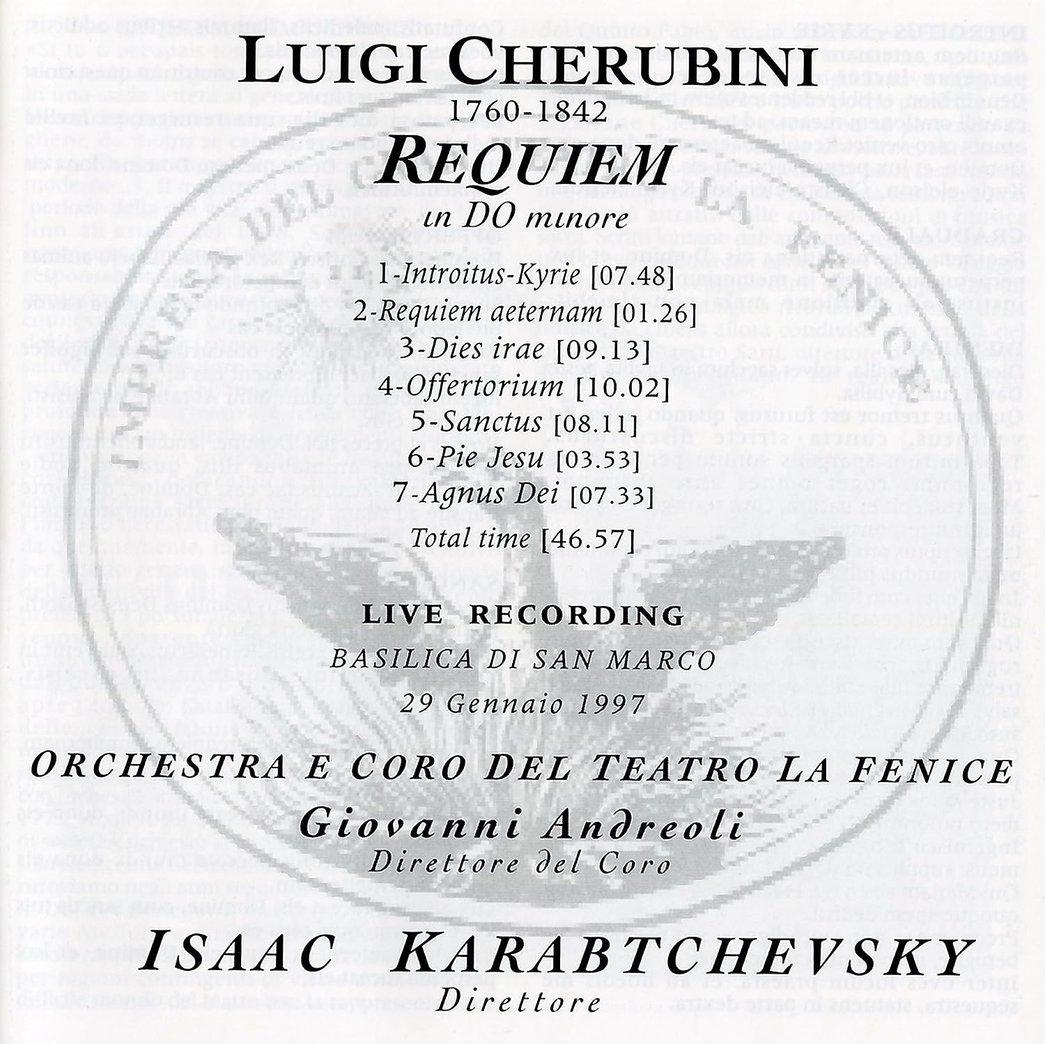 LUIGI CHERUBINI - Requiem in Do Minore (D-Moll) (Basilica Di San Marco 1997)