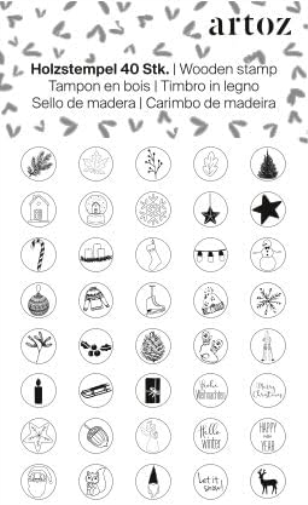 Artoz Stamp Set - Wooden Stamp - "XMAS" - 40 Pieces - 20 x 28 mm - Mini Stamp - Motif Stamps for Crafts for Christmas Letters, Christmas Cards or Winter Greetings 1 item Stamp Set Xmas