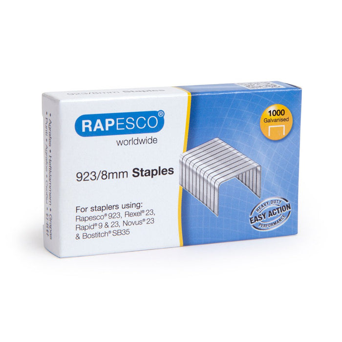 Set of 3 boxes of 1000 Rapesco 923/8 mm Galvanised Staples Type 23