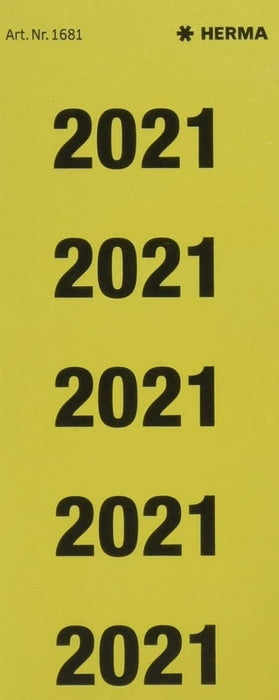 HERMA 1681 Year Numbers Stickers 2021 for Folders (60 x 26 mm, Paper, Matte, Opaque) Self-Adhesive, Permanent Text Labels, 100 Labels, Yellow 2021.