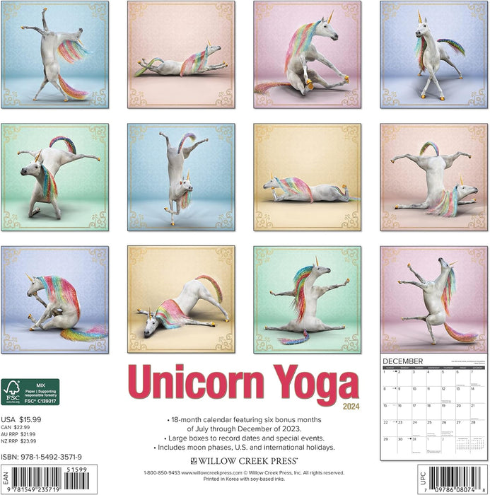 Unicorn Yoga 2024 12 X 12 Wall Calendar