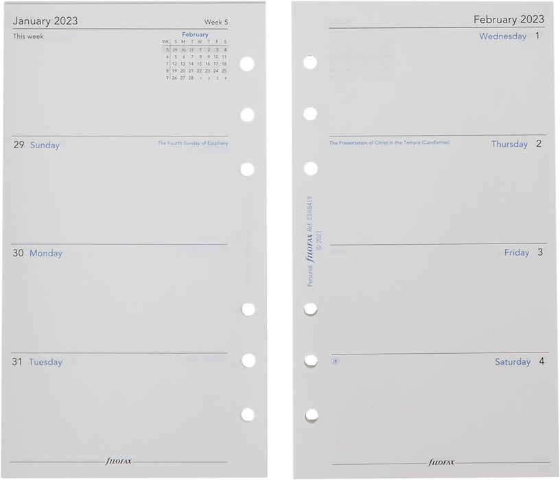 2023 Filofax Personal Week on Two Pages English Sunday Start 223 Diary, White