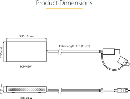 StarTech.com USB 3.0 or USB-C to Dual HDMI Adapter for Windows & macOS, 2x HDMI Displays (1x 4K30Hz, 1x 1080p), Integrated USB-A to C Dongle, 4in/11cm Cable (107B-USB-HDMI
