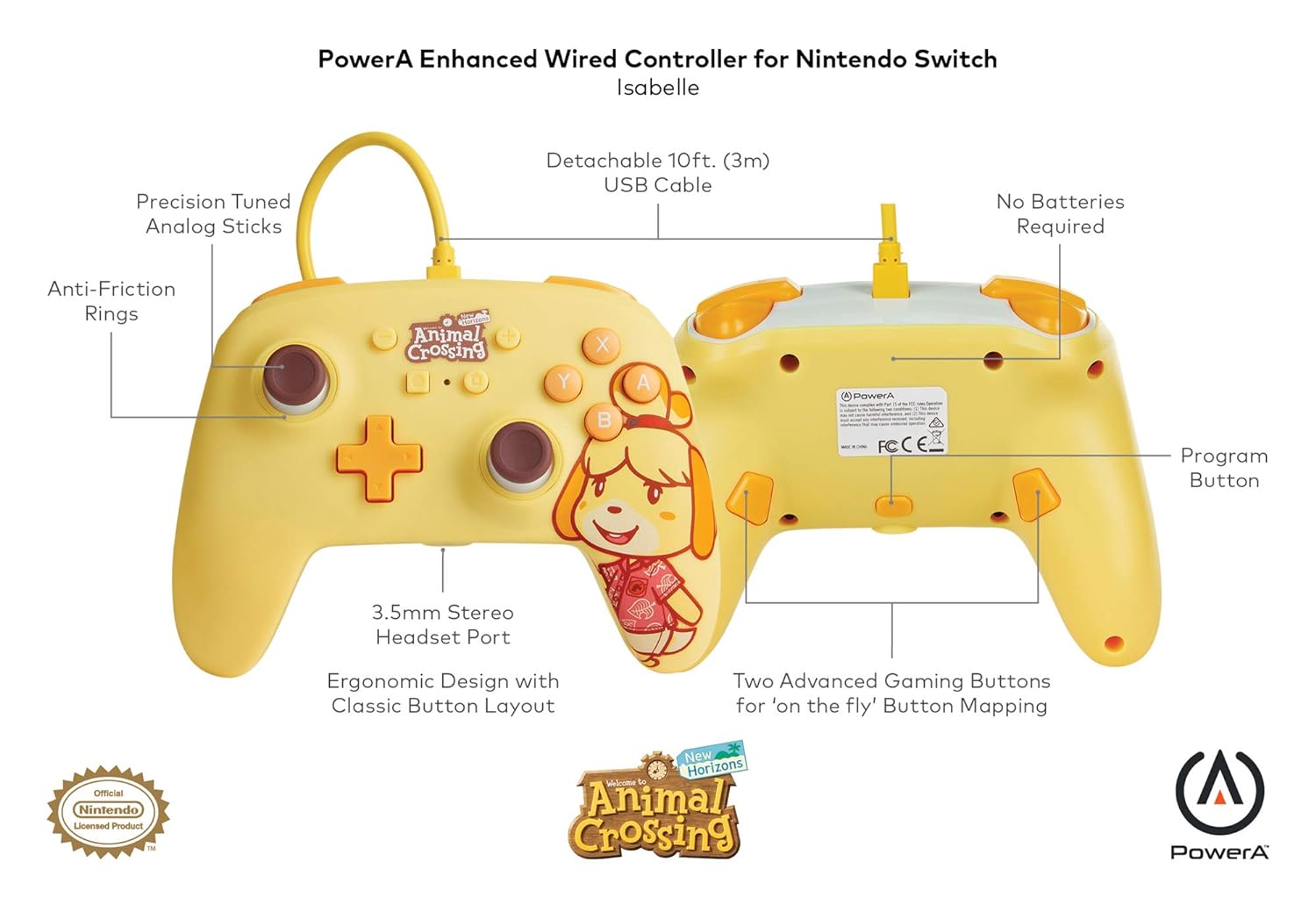 PowerA Enhanced Wired Controller For Nintendo Switch - Animal Crossing: Isabelle, Gamepad, Wired Video Game Controller, Gaming Controller (Nintendo Switch