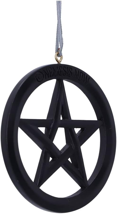 Nemesis Now Powered by Witchcraft Hanging Ornament 7cm, Black, Exclusive Pentagram Witchcraft Design, Halloween and Christmas Decoration, Cast in the Finest Resin, Expertly Hand-Painted