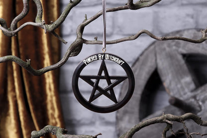 Nemesis Now Powered by Witchcraft Hanging Ornament 7cm, Black, Exclusive Pentagram Witchcraft Design, Halloween and Christmas Decoration, Cast in the Finest Resin, Expertly Hand-Painted