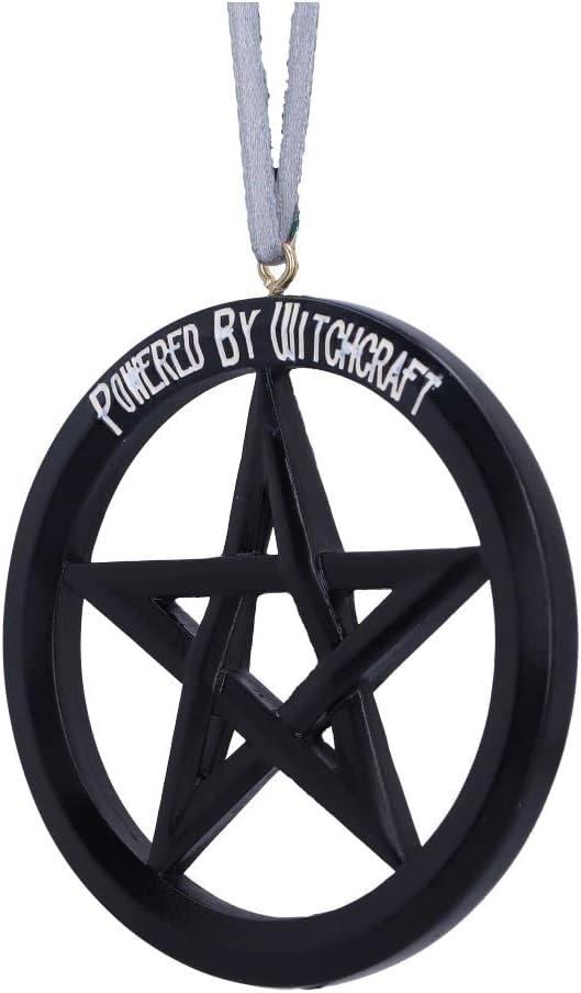 Nemesis Now Powered by Witchcraft Hanging Ornament 7cm, Black, Exclusive Pentagram Witchcraft Design, Halloween and Christmas Decoration, Cast in the Finest Resin, Expertly Hand-Painted