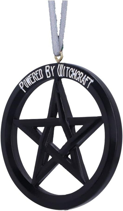 Nemesis Now Powered by Witchcraft Hanging Ornament 7cm, Black, Exclusive Pentagram Witchcraft Design, Halloween and Christmas Decoration, Cast in the Finest Resin, Expertly Hand-Painted