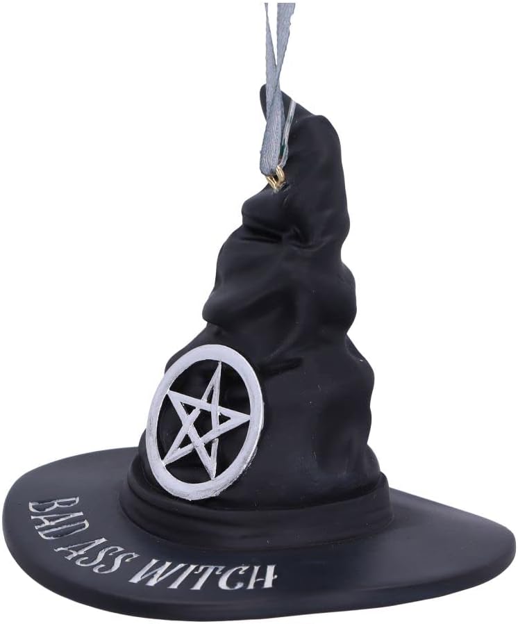 Nemesis Now Bad Ass Witch Hat Hanging Ornament 9cm, Resin, Black, Witches Hat Hanging Decoration, Halloween, Cast in the Finest Resin, Expertly Hand-Painted