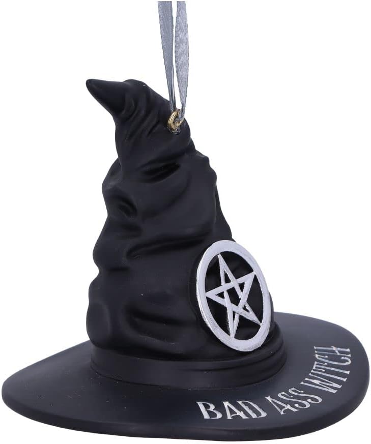 Nemesis Now Bad Ass Witch Hat Hanging Ornament 9cm, Resin, Black, Witches Hat Hanging Decoration, Halloween, Cast in the Finest Resin, Expertly Hand-Painted